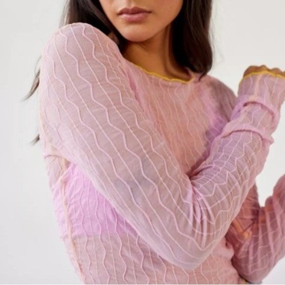 Urban Outfitters Mesh Top Small Sheer Textured Pink Yellow Coquette Fairy‎ - Picture 2 of 8